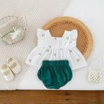 【66-100cm】トップス＆ブルマ 花刺繡 グリーン 女の子 可愛い セットアップ - 画像 (12)