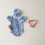 【66-100cm】水着 チェック ハート ドット スイムウェア&帽子 - 画像 (5)