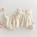 【66-110cm】ロンパースorワンピースフリル蝶結び柄 姉妹服 - 画像 (3)