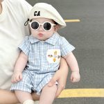【66-90cm】ロンパース ブルーチェック 半袖 ベビー服 - 画像 (3)
