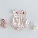 【66-90cm】ロンパース イチゴ柄 フリル 可愛い ベビー服