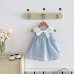 【66-90cm】ロンパース ブルー ストライプ シンプル 女の子 - 画像 (2)
