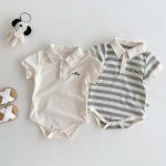 【66-90cm】ロンパース 半袖 ポロ襟 ロゴ入り シンプル 肌触り良い ベビー服 - 画像 (2)
