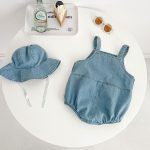 【66-90cm】サロペロンパース＆帽子 デニム オシャレ カジュアル - 画像 (6)