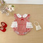 【66-90cm】ロンパース レッド チェック 可愛い おしゃれ ベビー服 - 画像 (6)