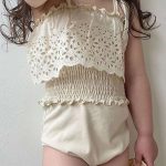 【80-130cm】水着 透かし彫りデザイン ストラップ スイムウェア - 画像 (3)