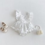 【66-90cm】ロンパース ホワイト フリル シンプル - 画像 (2)
