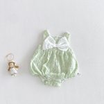 【66-90cm】ロンパース 蝶結び グリーン 女の子 ロンパース