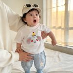 【80-120cm】セットアップ ゾウ柄 シャツ＆ストライプパンツ - 画像 (3)