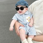 【66-90cm】ロンパース ブルーチェック 半袖 ベビー服 - 画像 (4)