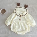 【66-90cm】ロンパース クマ柄 セーラー風 シンプル 着心地良い ベビー服