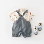 【73-100cm】セットアップ 車柄 デニム サロペット＆シャツ - 画像 (6)