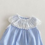 【66-90cm】ロンパース ブルー ストライプ レース 可愛い ベビー服 - 画像 (5)