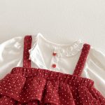 【66-90cm】ロンパース レイヤード ドット レッド 可愛い ベビー服 - 画像 (11)