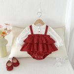 【66-90cm】ロンパース レイヤード ドット レッド 可愛い ベビー服 - 画像 (2)