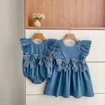 【66-130cm】デニムロンパースorワンピース 姉妹服 ダブル 蝶結び付き - 画像 (12)