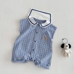 【66-90cm】ロンパース クマロゴ チェック セーラー 可愛い ベビー服 - 画像 (6)