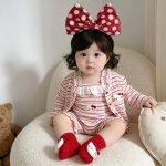 【66-100cm】サロペット 可愛い レッド ボーダー ベビー服 - 画像 (5)