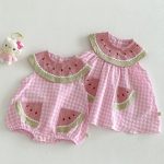 【66-110cm】ロンパースorワンピース スイカ ノースリーブ 姉妹服 - 画像 (7)