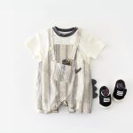 【73-100cm】セットアップ ストライプ 恐竜 サロペット＆シャツ