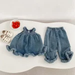 【73-130cm】デニムセットアップ ベビー 女の子 ハルターネック