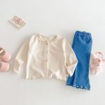 【73-120cm】カーディガンorデニムパンツ 柔らか クリーム シンプル