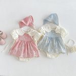 【66-90cm】セットアップ フラワー刺繡 ロンパース＆帽子 - 画像 (2)