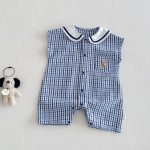 【66-90cm】ロンパース クマロゴ チェック セーラー 可愛い ベビー服 - 画像 (4)