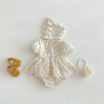 【66-90cm】ロンパース レース フラワー ベビー服