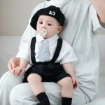 【73-110cm】 セットアップ シャツ & サロペット ネクタイ付き フォーマル - 画像 (5)