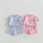【80-130cm】セットアップ ベビー 男女兼用 リボン プリント - 画像 (3)