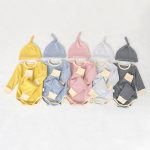 【66-90cm】ロンパース＆レギンス＆帽子 ボーダー 肌触り良い シンプル カラフル ベビー服 - 画像 (2)