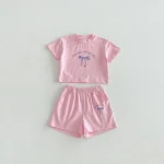 【80-130cm】セットアップ ベビー 男女兼用 リボン プリント - 画像 (5)