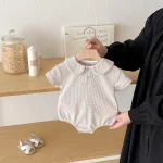 【66-90cm】ベビー 丸襟ワッフル 半袖 ロンパース - 画像 (5)