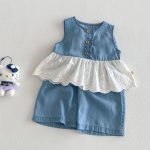 【予約販売】【73-120cm】セットアップ デニム ノースリーブ 着心地良い - 画像 (7)