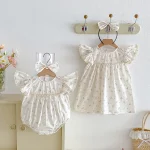 【66-140cm】ロンパース or ワンピース ベビー 女の子 花柄 肩フリル - 画像 (3)