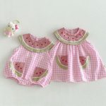 【66-110cm】ロンパースorワンピース スイカ ノースリーブ 姉妹服