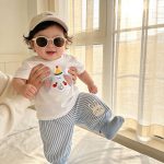 【80-120cm】セットアップ ゾウ柄 シャツ＆ストライプパンツ - 画像 (7)