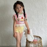 【90-140cm】水着 可愛い カラフル チェック柄 フリル