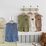 【66-100cm】セットアップ クマ柄 ワッフル ノースリーブ 着心地良い - 画像 (9)