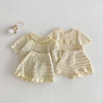 【73-110cm】セットアップ ベビー 女の子フラワー透かし編み - 画像 (2)