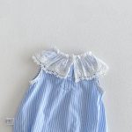 【66-90cm】ロンパース ブルー ストライプ レース 可愛い ベビー服 - 画像 (6)