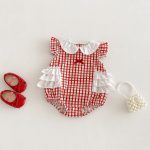 【66-90cm】ロンパース レッド チェック 可愛い おしゃれ ベビー服 - 画像 (4)