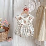 【66-90cm】ロンパース 熊さん 花柄 おしゃれ ベビー服 - 画像 (2)