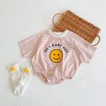【66-90cm】ロンパース ベビー 半袖 笑顔柄 ボーダー - 画像 (4)