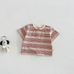 【73-120cm】半袖Tシャツ ベビー 男の子 ボタン付き ボーダー - 画像 (9)