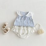 【73-100cm】トップスorブルマ ストライプ ノースリーブ ベビー服 - 画像 (3)