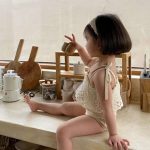 【80-130cm】水着 透かし彫りデザイン ストラップ スイムウェア - 画像 (9)