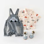 【73-100cm】セットアップ 車柄 デニム サロペット＆シャツ - 画像 (5)