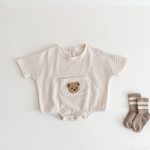 【66-90cm】ロンパース クマ柄 ポケット付き 半袖 ベビー服 - 画像 (3)